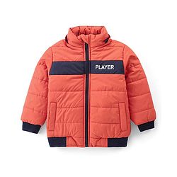Babyhug Woven Full Sleeves Front Open Color Block Padded Hooded Jacket- Orange