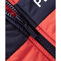 Babyhug Woven Full Sleeves Front Open Color Block Padded Hooded Jacket- Orange