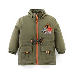 Babyhug Woven Full Sleeves Solid Jacket with Detachable Hood & Patch Detailing - Olive Green