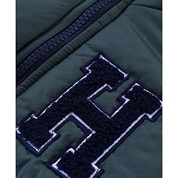 Babyhug Woven Full Raglan Sleeves Front Open Padded Hoooded Jacket With Detachable Hood Colour Block Design & Patch Detailing - Navy Blue