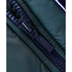 Babyhug Woven Full Raglan Sleeves Front Open Padded Hoooded Jacket With Detachable Hood Colour Block Design & Patch Detailing - Navy Blue