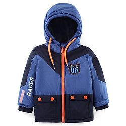 Babyhug Woven Full Sleeves Front Open Color Block Padded Hooded Jacket- Navy Blue