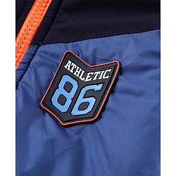 Babyhug Woven Full Sleeves Front Open Color Block Padded Hooded Jacket- Navy Blue