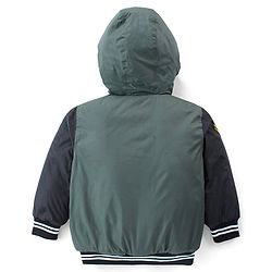 Babyhug Woven Full Sleeves Padded Hooded Jacket With Text Print & Embroidery - Green & Black