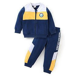 Babyhug Cotton Knit Full Sleeves T-Shirt & Lounge Pants Set With Color Block Print - Multicolor