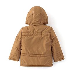 Babyhug Woven Full Sleeves Front Open Padded Hooded Reversible Jacket With Solid Colour - Brown