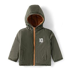 Babyhug Woven Full Sleeves Front Open Padded Hooded Reversible Jacket With Solid Colour - Brown