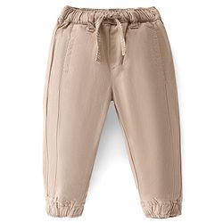 Babyhug Cotton Spandex Full Length Solid Colour Trousers - Fawn