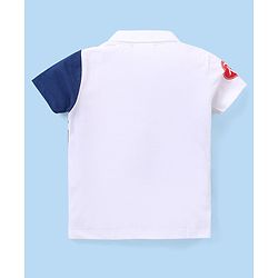 Babyhug Disney Cotton Knit Half Sleeves Polo T-Shirt with Cars Graphics - Navy Blue & White