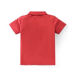 Babyhug Disney Cotton Knit Polo Neck T-Shirt With Cars Foil Print-Red
