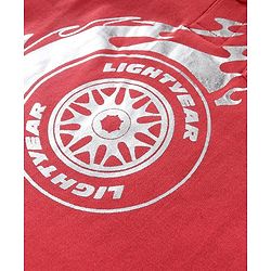Babyhug Disney Cotton Knit Polo Neck T-Shirt With Cars Foil Print-Red