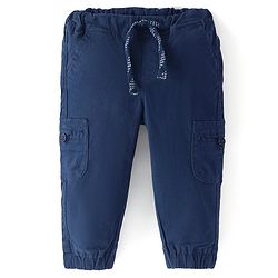 Babyhug Cotton Spandex Full Length Trouser Solid Colour - Navy Blue