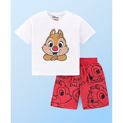 Babyhug Disney Cotton Knit Half Sleeves T-Shirt & Shorts Set With Chip n Dale Graphics - Red & White