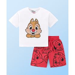 Babyhug Disney Cotton Knit Half Sleeves T-Shirt & Shorts Set With Chip n Dale Graphics - Red & White