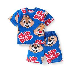 Babyhug Disney Single Jersey Knit Half Sleeves T-Shirt & Shorts Set With Chip N Dale Print - Navy Blue