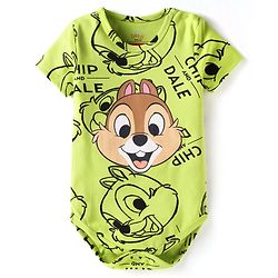 Babyhug Disney Interlock Knit Half Sleeves Onesie with Chip N Dale Print - Lime Green