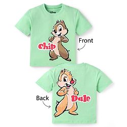 Babyhug Disney Cotton Knit Half Sleeves T-Shirt With Front & Back Chip'N Dale Graphics - Light Green