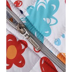 Babyhug Full Sleeves Hooded Front Zipper Padded Winter Wear Suit With Floral & Hearts Print - Multicolor