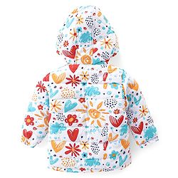 Babyhug Full Sleeves Hooded Front Zipper Padded Winter Wear Suit With Floral & Hearts Print - Multicolor