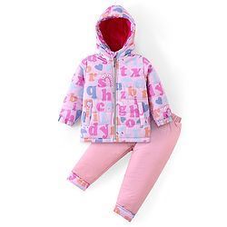 Babyhug Full Sleeves Front Zipper Hooded Winter Wear Suit With Alphabets Print - Pink