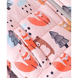 Babyhug Woven Full Sleeves Hooded Winter Wear Suit With Animals Print - Peach