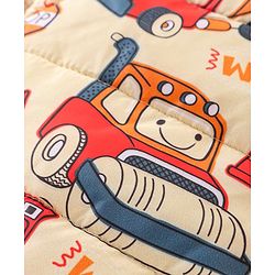 Babyhug Full Sleeves Hooded Winter Wear Suit With Vehicles Print - Mustard