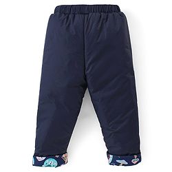 Babyhug Full Sleeves Hooded Front Zipper Padded Winter Wear Suit With Animals Print - Navy Blue