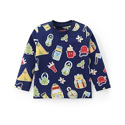 Babyhug Cotton Knit Full Sleeves Night Suit with Cartoon Print - Navy Blue