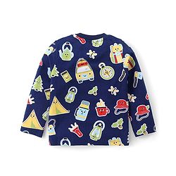 Babyhug Cotton Knit Full Sleeves Night Suit with Cartoon Print - Navy Blue