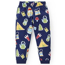 Babyhug Cotton Knit Full Sleeves Night Suit with Cartoon Print - Navy Blue