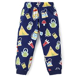 Babyhug Cotton Knit Full Sleeves Night Suit with Cartoon Print - Navy Blue