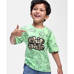 Babyhug Disney Cotton Knit Half Sleeves T-Shirt with Chip N Dale Graphic and Foil Print Detailing - Green