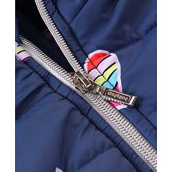 Babyhug Full Sleeves Padded Jacket with Hood Hearts Print - Navy Blue