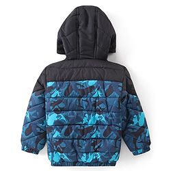 Babyhug Full Sleeves Padded Jacket with Hood Whale Print - Blue