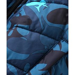 Babyhug Full Sleeves Padded Jacket with Hood Whale Print - Blue