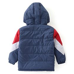 Babyhug Woven Full Sleeves Color Block Padded Hooded Jacket- Red & Navy Blue