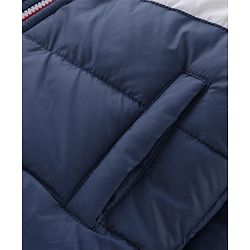Babyhug Woven Full Sleeves Color Block Padded Hooded Jacket- Red & Navy Blue