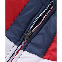 Babyhug Woven Full Sleeves Color Block Padded Hooded Jacket- Red & Navy Blue