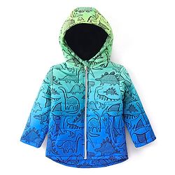 Babyhug Full Sleeves Hooded Padded Jacket Dino Print - Blue