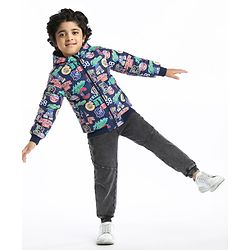 Babyhug Woven Full Sleeves Sports Theme Padded Hooded Jacket- Multicolor