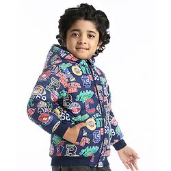 Babyhug Woven Full Sleeves Sports Theme Padded Hooded Jacket- Multicolor
