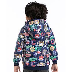 Babyhug Woven Full Sleeves Sports Theme Padded Hooded Jacket- Multicolor