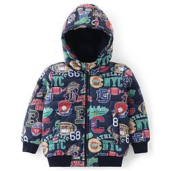 Babyhug Woven Full Sleeves Sports Theme Padded Hooded Jacket- Multicolor