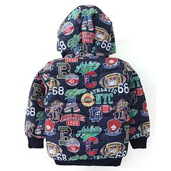 Babyhug Woven Full Sleeves Sports Theme Padded Hooded Jacket- Multicolor