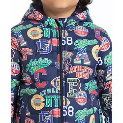 Babyhug Woven Full Sleeves Sports Theme Padded Hooded Jacket- Multicolor