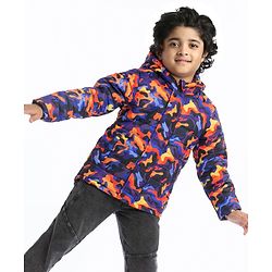 Babyhug Woven Full Sleeves Camouflage Print Padded Hooded Jacket- Blue & Orange