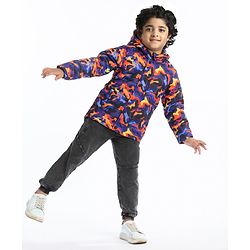 Babyhug Woven Full Sleeves Camouflage Print Padded Hooded Jacket- Blue & Orange