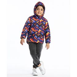 Babyhug Woven Full Sleeves Camouflage Print Padded Hooded Jacket- Blue & Orange