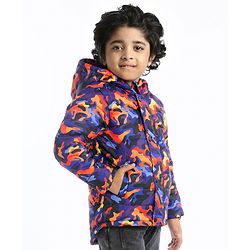 Babyhug Woven Full Sleeves Camouflage Print Padded Hooded Jacket- Blue & Orange