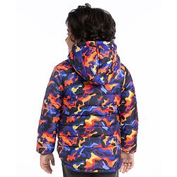 Babyhug Woven Full Sleeves Camouflage Print Padded Hooded Jacket- Blue & Orange
